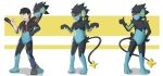 2016 absurd_res animate_inanimate anthro black_body black_fur black_hair black_markings blue_body blue_fur bottomwear clothed clothing colored digitigrade dsaprox featureless_crotch fur generation_4_pokemon gesture glistening glistening_body hair hand_gesture hand_on_hip hand_on_own_hip hi_res human human_to_anthro john_(swack16) latex latex_clothing latex_skinsuit living_clothing looking_at_viewer luxray male mammal markings multicolored_body nintendo nude open_mouth pants plantigrade pokemon pokemon_(species) red_sclera shirt shows simple_background skinsuit smile solo species_transformation standing suit_transformation t-shirt tail teeth thumbs_up tight_clothing topwear transformation transformation_sequence vest yellow_markings