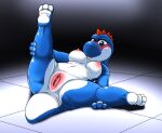  2016 3_toes anthro areola blue_body blue_eyes blue_scales blue_yoshi blush breasts clitoris colored digital_drawing_(artwork) digital_media_(artwork) eyelashes feet female floor front_view genitals kitsune_youkai looking_at_viewer lying mario_bros multicolored_body multicolored_scales navel nintendo nipples nude on_back on_ground pink_areola pink_nipples pink_pussy presenting presenting_pussy pussy raised_leg scales scalie shaded small_tail solo spines spread_legs spreading tile tile_floor toes two_tone_body two_tone_scales video_games white_body white_scales yoshi 