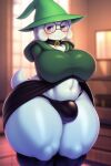  2:3 ambiguous_gender anonymous_artist anthro big_bulge big_butt blush bottom_heavy bottomwear bovid bulge butt caprine clothing collar countershading curvy_figure deltarune detailed_background detailed_bulge eyewear girly glasses glistening goat herm huge_bulge huge_butt huge_hips huge_thighs humanoid hyper hyper_bulge hyper_butt hyper_hips hyper_thighs intersex legwear love_handles mammal ralsei realistic rubber rubber_clothing rubber_suit seductive short_stack size_difference skirt smaller_ambiguous solo thick_thighs thigh_highs undertale_(series) video_games volumetric_lighting voluptuous wide_hips 