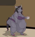  anthro astr0zone belly big_belly big_breasts blue_eyes bra breasts clothing coffee_mug container cup digital_media_(artwork) equid equine female fetlocks fur grey_body grey_fur hair hanging_belly hanging_breasts hi_res holding_object hooves horn huge_breasts hyper hyper_belly leg_tuft long_hair mammal morbidly_obese morbidly_obese_anthro morbidly_obese_female navel obese obese_anthro obese_female oleander_(tfh) overweight overweight_anthro overweight_female panties pink_hooves purple_bra purple_clothing purple_panties purple_underwear them&#039;s_fightin&#039;_herds tired tuft underwear unicorn unicorn_horn 