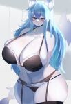  2022 absurd_res anthro big_breasts big_butt blue_eyes blue_hair blush bodily_fluids breast_squish breasts butt canid canine clothing curvy_figure female fluffy fluffy_tail fox frilly frilly_clothing frilly_underwear fur glistening hair hi_res huge_breasts kakuteki11029 legwear lily_mari lingerie long_hair mammal midriff navel portrait shy solo squish stockings sweat sweatdrop thick_thighs three-quarter_portrait tight_clothing voluptuous white_body white_fur wide_hips 