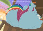  2022 bedroom_eyes big_butt blue_body blue_feathers butt chubby_cheeks clothing cutie_mark dialogue digital_media_(artwork) equid equine feathered_wings feathers female feral friendship_is_magic hair hasbro hi_res huge_butt huge_thighs hyper hyper_butt hyper_thighs lupin-quill mammal morbidly_obese morbidly_obese_female morbidly_obese_feral multicolored_hair multicolored_tail my_little_pony narrowed_eyes obese obese_female obese_feral open_mouth overweight overweight_female overweight_feral pegasus pink_eyes rainbow_dash_(mlp) rainbow_hair rainbow_tail seductive sitting solo swimwear text thick_thighs wings 