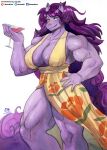  absurd_res anthro beverage dragon female hair hand_on_hip hi_res holding_beverage holding_object murazaki muscular muscular_female purple_body purple_hair solo 