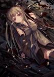  1girl blank_stare blood blood_on_hands detached_sleeves exposed_shoulders green_hair hatsune_miku highres long_hair looking_at_camera sleeveless solo tianya_beiming twintails vocaloid 