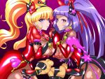  1other 2girls alternate_hairstyle asahina_mirai bdsm black_gloves blindfold blonde_hair bodysuit bondage bound bow breasts collar corruption cure_magical cure_miracle dark_persona detached_sleeves earrings elbow_gloves empty_eyes futanari gag gloves hair_ornament hat holding_hands interlocked_fingers izayoi_liko jewelry large_breasts latex latex_bodysuit long_hair looking_at_viewer magical_girl mahou_girls_precure! mini_hat mini_witch_hat mofurun_(mahou_girls_precure!) multiple_girls nipple_piercing nipples penis piercing pink_eyes precure purple_eyes purple_hair ring_gag spitroast thighhighs twintails wabuki_(ochigan) witch_hat 