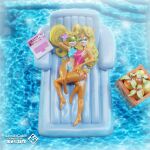  3d_(artwork) absurd_res accessory activision anthro bandicoot big_breasts big_butt black_nose blonde_hair blue_clothing blue_swimwear breasts butt clothing coco_bandicoot computer crash_bandicoot_(series) digital_media_(artwork) duo electronics eyelashes eyeshadow eyewear feet female flower flower_in_hair fur hair hair_accessory hand_around_waist hand_behind_head hi_res high-angle_view laptop lewdxcube lips lipstick long_hair looking_at_viewer lying makeup mammal marsupial on_back one-piece_swimsuit orange_body orange_fur pink_clothing pink_eyeshadow pink_lipstick pink_swimwear plant ponytail small_breasts smile sunglasses swimming_pool swimwear tan_body tan_fur tawna_bandicoot thick_lips thick_thighs tongue tongue_out two-piece_swimsuit wide_hips 