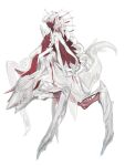  +_+ 1girl closed_mouth colored_skin extra_arms full_body grey_eyes highres long_hair looking_at_viewer multicolored_hair multicolored_skin original pink_hair red_hair red_skin simple_background solo standing streaked_hair tail taur toriseka white_background white_skin 