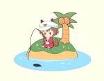  1girl animal_ears blush brown_hair cheval_grand_(umamusume) commentary_request ears_through_headwear fishing fishing_rod full_body gomashio_(goma_feet) hat horse_ears horse_girl horse_tail island jacket multicolored_hair no_mouth palm_tree pants red_jacket red_pants red_shoes shoes short_hair sitting solo tail tracen_training_uniform track_jacket tree two-tone_hair umamusume white_hair white_hat |_| 