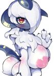  absol anthro big_breasts blush breasts female generation_3_pokemon looking_at_viewer nekoyuu nintendo nipples pokemon pokemon_(species) pokemorph red_eyes simple_background solo video_games white_background white_body 