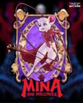  3d_(artwork) absurd_res anthro bottomless breasts clothed clothing digital_media_(artwork) eyelashes featureless_crotch female front_view fur head_tuft hi_res holding_object holding_whip lewdxcube mammal mina_(mina_the_hollower) mina_the_hollower mouse murid murine notched_ear open_mouth pink_body pink_nose purple_eyes red_clothing red_topwear rodent solo thick_thighs topwear tuft whip white_body white_fur wide_hips yacht_club_games 
