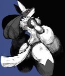 3_toes absurd_res alternate_form anthro biped black_body black_fingers black_fur blue_body blue_ears blue_fur blue_tail butt fangs feet female fur game_freak generation_4_pokemon hatching_(art) hi_res jwbash kick looking_at_viewer lucaria_(doodtoon) lucario nintendo pawpads paws pokemon pokemon_(species) pose pupils rear_view red_eyes shaded simple_background sketch sleeve slit_pupils solo sparkles spikes spikes_(anatomy) standing tail tan_body tan_fur teeth toes