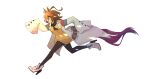  1girl :d absurdres agnes_tachyon_(umamusume) ahoge animal_ears ankle_boots black_necktie black_pantyhose black_shirt block_heels boots brown_hair brown_tail buttons collared_shirt from_side hair_between_eyes high_heel_boots high_heels highres homura_akane_(user_hhpu5247) horse_ears horse_girl horse_tail lab_coat lapels lens_flare medium_hair messy_hair necktie open_mouth pantyhose pen red_eyes running shirt short_necktie simple_background sleeves_past_fingers sleeves_past_wrists smile solo sweater_vest tail test_tube umamusume umamusume:_beginning_of_a_new_era very_long_sleeves white_background white_boots wide_sleeves yellow_sweater_vest zipper 
