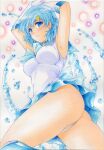  1girl alternate_breast_size arms_up bishoujo_senshi_sailor_moon blue_eyes blue_hair blue_skirt bodysuit breasts commentary_request covered_navel covered_nipples cowboy_shot earrings elbow_gloves from_side gloves inner_senshi jewelry large_breasts leotard leotard_peek magical_girl mizuno_ami nightmare77zx painting_(medium) panties pantyshot sailor_mercury sailor_senshi_uniform short_hair skirt smile solo stud_earrings thong_leotard traditional_media underwear upskirt water watercolor_(medium) watercolor_pencil_(medium) white_bodysuit white_gloves white_leotard white_panties 