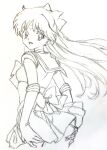  1girl absurdres back_bow bishoujo_senshi_sailor_moon bow choker earrings from_behind gloves grabbing_own_ass highres i4teruz jewelry long_hair pleated_skirt sailor_collar sailor_senshi_uniform sailor_venus sketch skirt smile solo white_gloves 