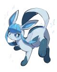 ambiguous_gender blue_body blue_ears blue_eyes blue_fur blue_inner_ear blue_tail blush digital_media_(artwork) eeveelution feet feral fur generation_4_pokemon glaceon gloves_(marking) hi_res leg_markings mammal markings nintendo nullma paws pokemon pokemon_(species) signature simple_background socks_(marking) solo tail white_background