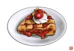  art_neverath artist_logo cherry cherry_pie english_commentary food food_focus fruit highres logo no_humans original pie pie_slice plate procreate_(medium) simple_background white_background 