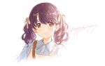  1girl black_hair devil_lo fukumaru_koito hair_ribbon happy_birthday highres idolmaster idolmaster_shiny_colors looking_at_viewer medium_hair purple_eyes ribbon sketch solo twintails upper_body white_background 