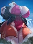  anthro big_breasts breasts cervid cleavage clothed clothing fur hi_res huge_breasts mammal multicolored_body multicolored_fur osaki_eru thick_thighs two_tone_body two_tone_fur 