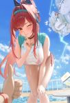  1other 3girls absurdres anger_vein angry anis_(nikke) anis_(sparkling_summer)_(nikke) beach bent_over bikini blabla_(nikke) blue_sky bracelet breasts brown_hair cellphone closed_mouth dat_(dat14382) day eyewear_on_head finger_to_mouth glasses goddess_of_victory:_nikke green_hairband hair_intakes hairband highres jacket jewelry large_breasts long_hair looking_at_another multiple_girls neon_(blue_ocean)_(nikke) neon_(nikke) official_alternate_costume official_alternate_hairstyle one_eye_closed open_mouth outdoors phone ponytail pout pov rapi_(nikke) rapi_(red_hood)_(red_flavor)_(nikke) red_bikini red_eyes red_hair revision sand shirt short_sleeves shushing sky smartphone smile sunglasses swimsuit thighs tsurime volleyball_net wet wet_clothes wet_shirt white_bikini white_shirt 