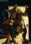  ambiguous_gender anthro backlighting belly big_belly big_penis black_sclera bodily_fluids body_outline brown_body brown_fur bulge canid canine canis clothed clothing cum detailed_background detailed_bulge domestic_dog door doorway duo face_imprint fox fully_clothed fur genital_fluids genitals hand_imprint hi_res huge_penis imprint inside leaking_cum light lighting looking_at_another looking_down looming madrathefox male mammal nude oral_vore orange_body orange_fur penis shocked struggling struggling_prey tail tongue tongue_out unwilling_prey vore yellow_eyes 