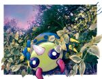  animal_focus bug fangs grass highres horns night night_sky no_humans outdoors pincers plant pokemon pokemon_(creature) pokemon_focus single_horn sky spider spinarak toro_nika 
