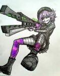 android beanie black_sclera clothing female glitch_productions gun hair hat headgear headwear holding_gun holding_object holding_ranged_weapon holding_weapon humanoid m4skedboi machine mechanical_arm mechanical_leg murder_drones not_furry purple_eyes purple_hair railgun ranged_weapon robot robot_humanoid short_hair solo topwear uzi_(murder_drones) weapon white_body worker_drone