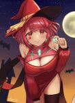  1girl absurdres alternate_costume bangs breasts chest_jewel gem halloween hat headpiece highres large_breasts pyra_(xenoblade) red_hair short_hair solo swept_bangs taro_(peach_taro51) witch witch_hat xenoblade_chronicles_(series) xenoblade_chronicles_2 