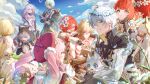  3boys 6+girls abs aglaea_(honkai:_star_rail) anaxa_(honkai:_star_rail) animal_ears antenna_hair aqua_hair arm_tattoo armlet armor black_choker black_coat black_gloves black_shirt blonde_hair blue_cape blue_eyes blue_hair blue_sky book braid cape castorice_(honkai:_star_rail) cat_ears cat_girl chest_tattoo chimera_(honkai:_star_rail) choker chrysos_heirs_(honkai:_star_rail) cipher_(honkai:_star_rail) closed_eyes closed_mouth coat commentary_request day dress dromas_(honkai:_star_rail) facial_tattoo fingerless_gloves flower flower_wreath gloves gold_necklace gradient_hair group_picture hair_between_eyes hair_flower hair_ornament hat highres holding holding_book honkai:_star_rail honkai_(series) hyacine_(honkai:_star_rail) jewelry laurel_crown little_ica_(honkai:_star_rail) long_sleeves medium_hair mimisuke37 multicolored_hair multiple_boys multiple_girls mydei_(honkai:_star_rail) necklace open_clothes open_coat open_mouth outdoors pauldrons phainon_(honkai:_star_rail) phainon_(vigethos)_(honkai:_star_rail) pink_hair purple_eyes purple_hair red_hair red_hat red_tattoo shirt short_hair shoulder_armor side_braid single_glove single_pauldron sitting sky tattoo tiara toned toned_male trianne_(honkai:_star_rail) tribbie_(honkai:_star_rail) trinnon_(honkai:_star_rail) white_coat white_dress white_hair yellow_eyes 