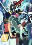  absurdres amate_yuzuriha ankle_boots ankle_socks aqua_shirt aqua_skirt artist_name black_boots black_shoes blue_hair boots cardigan closed_eyes collared_shirt gquuuuuux gundam gundam_gquuuuuux hand_on_another&#039;s_face highres kiss mecha mobile_suit multicolored_hair pants pants_rolled_up pitato pleated_skirt red_hair robot rx-78-2_gundam school_uniform shirt shoes short_hair shuji_ito signature skirt sleeves_rolled_up socks surprise_kiss surprised sweater two-tone_hair white_cardigan white_pants white_shirt white_sweater zeknova 