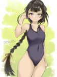  1girl artist_name black_eyes black_hair black_one-piece_swimsuit braid brown_hair competition_swimsuit covered_navel cowboy_shot gakky gradient_hair kantai_collection long_hair looking_at_viewer multicolored_hair one-hour_drawing_challenge one-piece_swimsuit single_braid solo standing swimsuit yamashio_maru_(kancolle) 