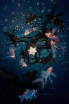 animal english_commentary fish glowing highres koi no_humans original shadow star_(symbol) swimming underwater water web_address yuumei 