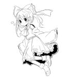  1girl ascot bambootea bow closed_mouth commentary_request detached_sleeves full_body greyscale hair_bow hakurei_reimu high_contrast mary_janes monochrome nontraditional_miko shirt shoes short_hair sketch skirt sleeveless sleeveless_shirt sleeves_past_fingers sleeves_past_wrists socks solo touhou 