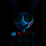  1:1 ahahahahahahahahahaha animatronic anthro black_background black_sclera blue_body bonbon_(roommates) bow_tie breasts buckteeth eyelashes featureless_breasts female five_nights_at_freddy&#039;s five_nights_at_freddy&#039;s_2 glowing glowing_eyes green_eyes hi_res lagomorph leporid looking_at_viewer machine mammal open_mouth open_smile rabbit red_bow_tie robot roommates:motha rosy_cheeks scottgames shadow simple_background small_breasts smile solo teeth toy_bonnie_(fnaf) video_games 