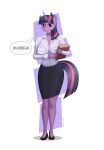  absurd_res alternate_version_at_source anthro artist_name book bottomwear clothing digital_media_(artwork) english_text equid equine female footwear friendship_is_magic hasbro hi_res horn lustfulcherish mammal my_little_pony shirt shoes simple_background skirt smile solo speech_bubble text topwear twilight_sparkle_(mlp) unicorn 