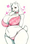  &lt;3 absurd_res anthro big_breasts blush boss_monster bovid bra breasts caprine choker chubby_female cleavage clothed clothing curvy_figure female floppy_ears fur hands_behind_back hi_res horn huge_breasts jewelry lace_bra lace_panties lingerie long_ears longinius looking_at_viewer mammal mature_anthro mature_female navel necklace panties pink_bra pink_clothing pink_lingerie pink_panties pink_underwear portrait red_eyes simple_background slightly_chubby solo standing thick_thighs three-quarter_portrait toriel traditional_media_(artwork) undertale undertale_(series) underwear video_games voluptuous white_background white_body white_fur wide_hips 