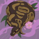  1:1 abstract_background ambiguous_gender beady_eyes brown_body brown_scales digital_media_(artwork) feral flower forked_tongue full-length_portrait hi_res mouth_closed pink_flower pixel_(artwork) plant portrait reptile scales scalie smogville snake solo tongue tongue_out unsigned 