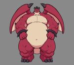  anthro belly bracelet dragon dynogreeno green_eyes hi_res horn humanoid jewelry male musclegut muscular muscular_anthro muscular_male red_body red_scales reptile scales scalie solo spread_wings wings 