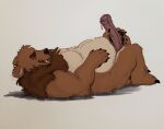  anthro bodily_fluids brown_bear chubby_anthro chubby_male claws erection genital_fluids genitals grizzly_bear hair kuruk_(character) leaking leaking_pre leaking_precum male mammal mane mane_hair masturbation nails overweight overweight_anthro overweight_male pawpads penile penile_masturbation penis precum slightly_chubby solo thestory ursid ursine 