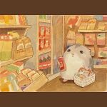  animal animal_focus basket food groceries hamster holding holding_basket indoors no_humans original shelf shop shopping shopping_basket supermarket yeyuan33 