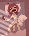  anne_(nekuzx) anthro bed clothed clothing docked_tail female furniture gecko hair lizard messy_hair nekuzx nipples open_mouth panties panties_only phone reptile scalie sharp_teeth short_tail sleeping solo teeth topless underwear underwear_only 