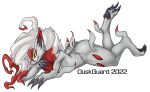  absurd_res alpha_channel anthro ass_up breasts claws duskguard female fur hi_res hisuian_form hisuian_zoroark looking_at_viewer nintendo pokemon pokemon_(species) raised_leg regional_form_(pokemon) short_tail side_boob small_breasts solo video_games white_body white_fur yellow_eyes 