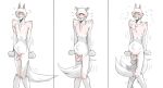 anthro beastars bladder_bulge blush blush_lines bodily_fluids canid canine canis english_description genital_fluids genitals humanoid_genitalia humanoid_penis knock-kneed legoshi_(beastars) male mammal motion_lines nude_anthro nude_male omorashi onomatopoeia paddle-boat peeing peeing_on_self peeing_on_tail penis restricted_palette sequence solo sound_effects tail tail_between_legs text urine urine_on_self wolf