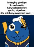 blue_body blue_fur clothed clothing domestic_cat duo e621 esix felid feline felis fur hexagon hexerade looking_at_viewer male mammal mascot meme petting redcrystal simple_background text