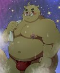  &lt;3 &lt;3_eyes 2022 5:6 anthro asian_clothing belly big_belly blush bodily_fluids bulge clothing east_asian_clothing fundoshi hi_res humanoid_hands japanese_clothing kemono male mammal moobs navel nipples overweight overweight_male pomupomu490 red_clothing red_fundoshi red_underwear solo steam suid suina sus_(pig) sweat towel towel_on_shoulder underwear wild_boar 