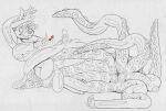  anthro canid canine canis cephalopod coiling coleoid duo english_text feral fur hair hi_res male mammal marine mollusk monochrome nude octo_(zorrodrilo) octopodiform octopus onomatopoeia simple_background size_difference sketch sound_effects suction_cup_(anatomy) tacokurt tail tentacles tenting text wolf zac_(shikanaconda) 