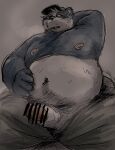 2022 absurd_res akatadobuchiki anthro belly big_belly bodily_fluids censored clothing erection genitals giant_panda hat headgear headwear hi_res kemono male mammal moobs navel nipples overweight overweight_male penis sitting solo sweat ursid 