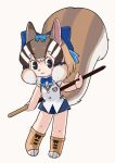  1girl absurdres animal_costume animal_ear_fluff animal_ears black_eyes boots bow bowtie brown_hair chipmunk_costume chipmunk_ears chipmunk_girl chipmunk_tail extra_ears highres kemono_friends kemono_friends_v_project looking_at_viewer multicolored_hair ribbon scarf shirt short_hair shorts siberian_chipmunk_(kemono_friends) simple_background sleeveless sleeveless_shirt solo tail tezuka_osamu_(style) toriny vest virtual_youtuber 