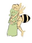 2020 4_arms antennae_(anatomy) anthro arthropod arthropod_abdomen bee blush blush_lines claws clothed clothing digital_drawing_(artwork) digital_media_(artwork) duo eyes_closed female flying glowyskull guide_lines hug hugging_another hugging_from_behind humanoid hymenopteran insect leaf leaf_(glowyskull) leaf_hair legwear maylene_bea_(glowyskull) multi_arm multi_limb nymph plant plant_hair pseudo_hair sketch thigh_highs toe_claws yellow_sclera