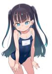  black_hair blue_eyes breasts class_president_(monomono) hair_bobbles hair_ornament highres long_hair monomono one-piece_swimsuit original pout school_swimsuit simple_background small_breasts swimsuit teardrop twintails white_background 