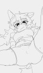 2025 anthro bodily_fluids bottomwear breasts camel_toe canid canine canis clothed clothed_anthro clothed_female clothing digital_drawing_(artwork) digital_media_(artwork) domestic_dog english_description eyebrow_through_hair eyebrows female female_anthro hair looking_at_viewer looking_down looking_down_at_viewer low-angle_view mammal mini_(puppy_in_space) monochrome mouth_closed navel portrait puppy_in_space shorts simple_background sketch solo spread_legs spreading sweat tail thick_eyebrows three-quarter_portrait translucent translucent_hair white_background